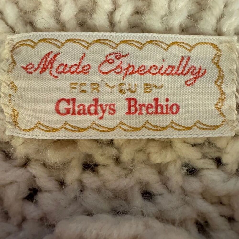 Vintage Hand Knit Wool Blend Cream Cable Knit Cardigan Sweater - Picture 6 of 7